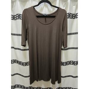 Eileen Fisher brown scoop neck elbow sleeve mini tunic dress large normcore
